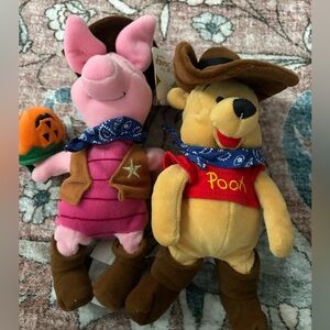 Disney Store Bean Bag Cowboy Piglet and Pooh Bundle